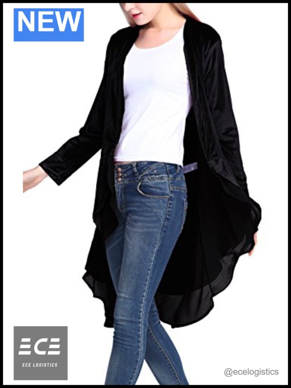 Women's Velvet Asymmetric Hem Cardigan Coat Long Sleeve